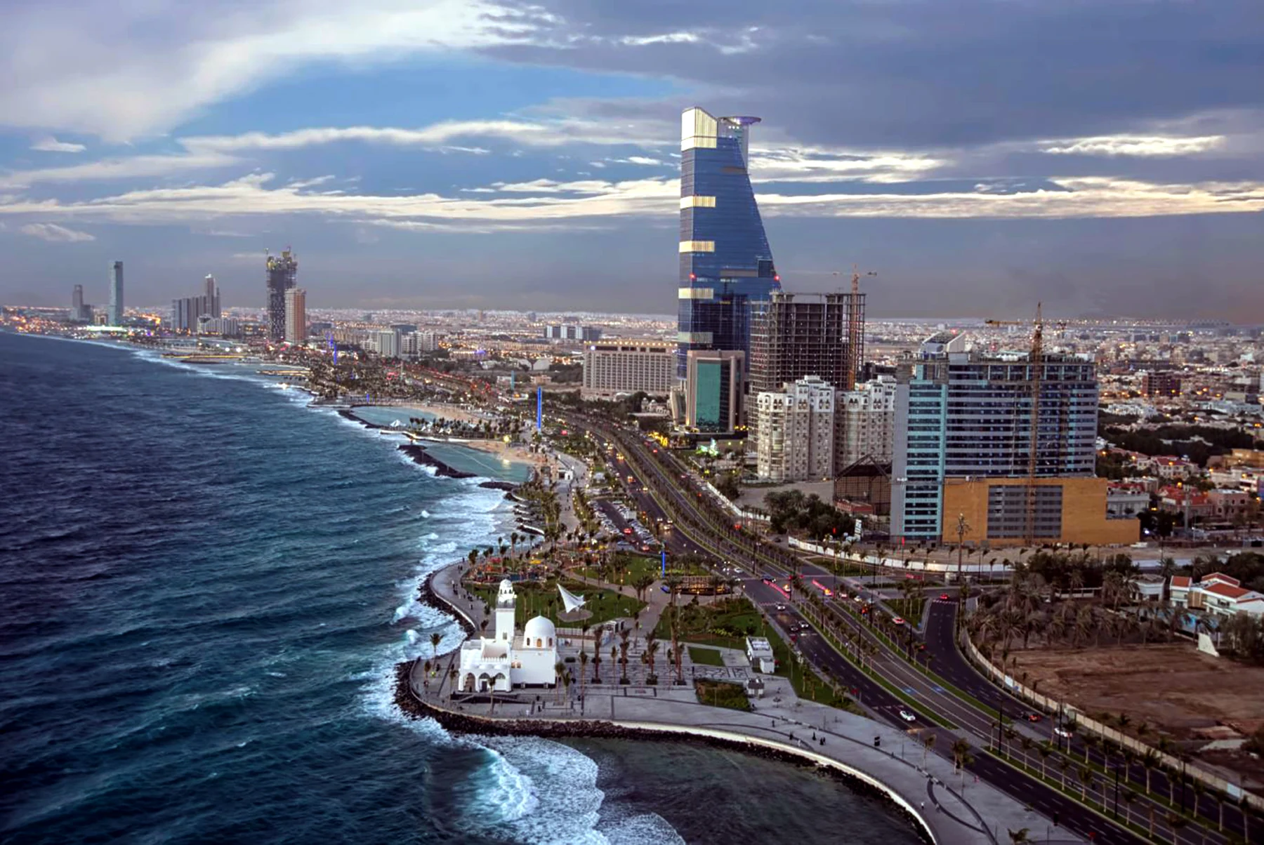 Jeddah waterfront with the Red Sea, Corniche promenade and city towers